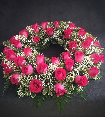 FC-U5700 Fucia Rose Urn Wreath from FlowerCraft in Atlanta, GA