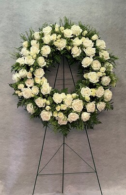 FC-WHITE ROSES STANDING WREATH from FlowerCraft in Atlanta, GA