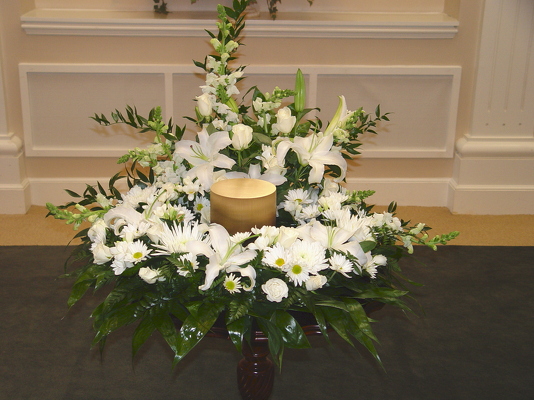 FC-U5200 - White Floral Urn Wreath from FlowerCraft in Atlanta, GA