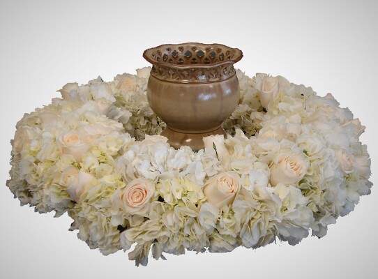 FC-U5600 White Hydrangea Urn Wreath from FlowerCraft in Atlanta, GA