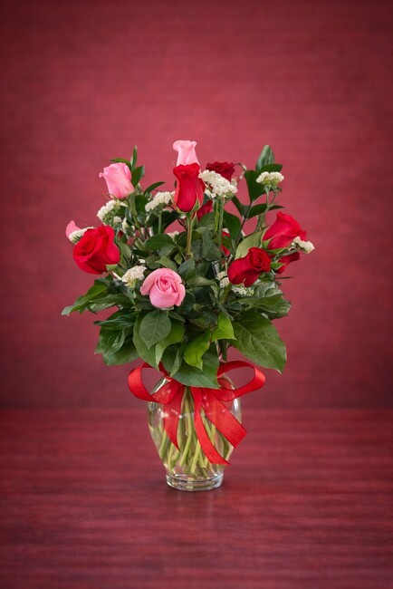 Dozen Romantic Red and Pink  Roses  from FlowerCraft in Atlanta, GA